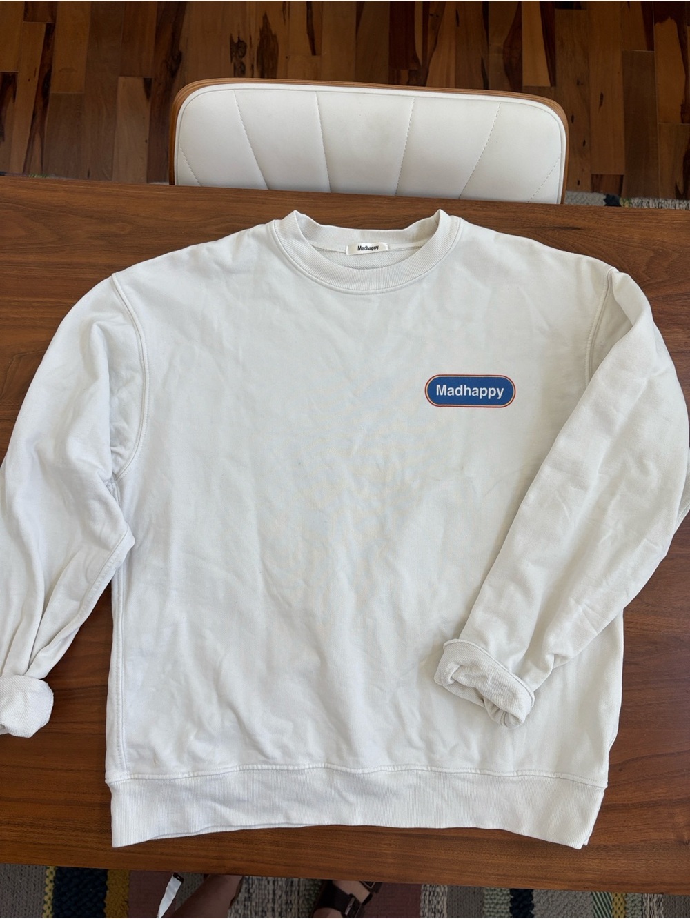 Madhappy‎ Off-White Crewneck Classics Logo Sweatshirt Pullover USA Size Small - Picture 6 of 13